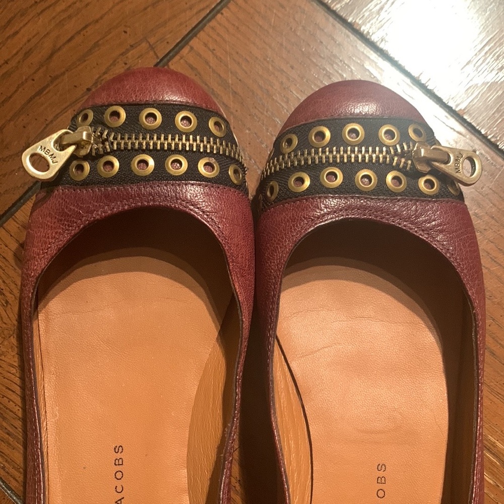 Marc by Marc Jacobs gold zipper detail accent brown leather flats 36 / 6 - Picture 2 of 13
